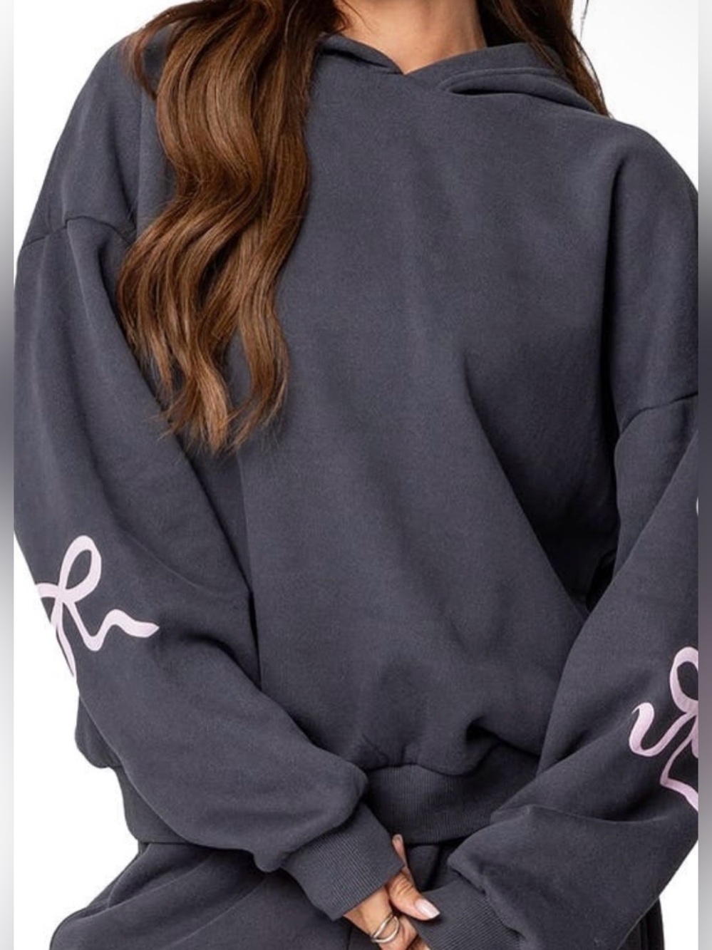 EDIKTED Bonney Bow Detail Hoodie Sweatshirt Size L